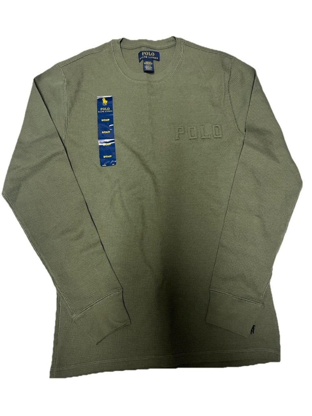 Men’s Polo Ralph Lauren Embossed Waffle Long Sleeve Crew T-Shirt Olive Green (S)